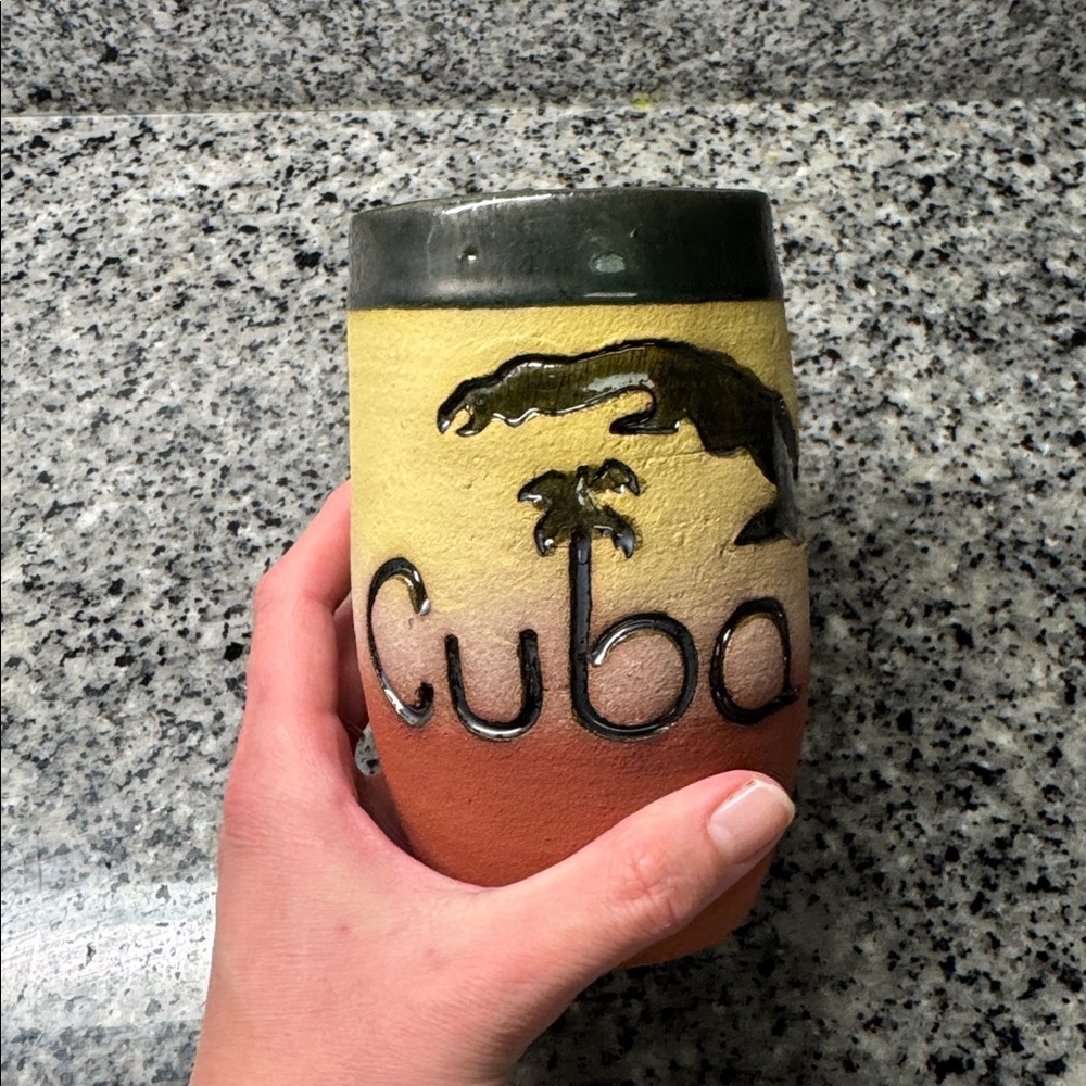 Beautiful Pottery Cuba Mug Yellow Orange Green Unique Cup Travel